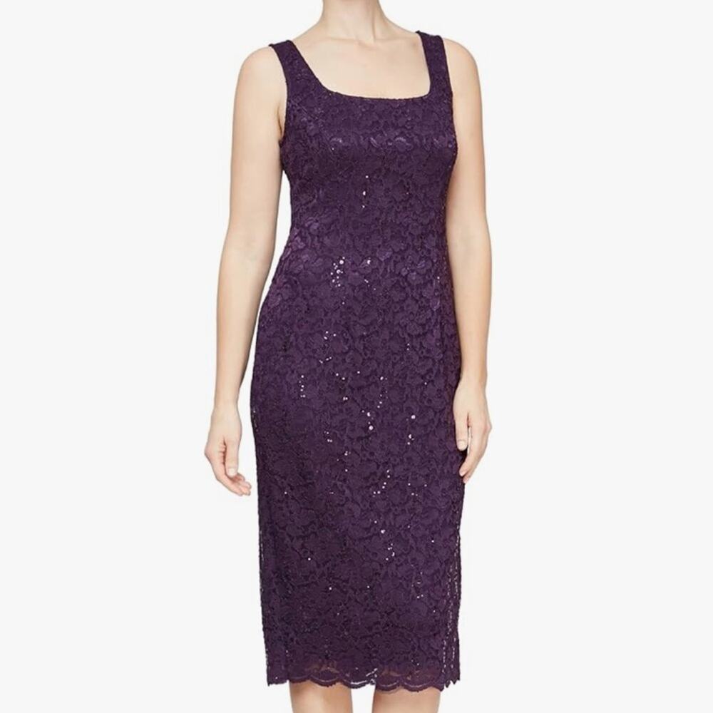 SLNY Purple Sequin Lace Dress NWT Size 8
